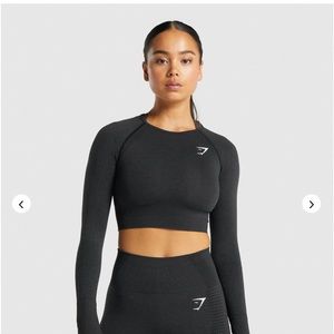Gymshark cropped black long sleeve workout top - size M